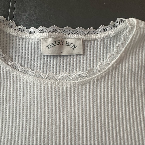 White Long Sleeve Ribbed thermal dairy boy large - Picture 2 of 3